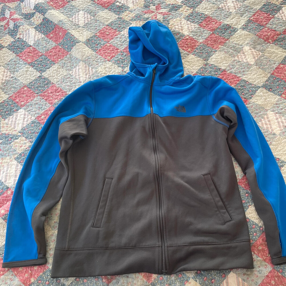 The North Face blue and charcoal colorblock full-zip hoodie Men’s Sz M